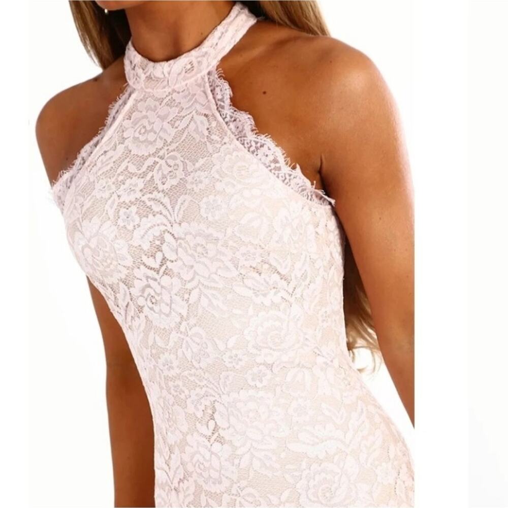NWT Yoins pastel pink lace bodycon halter dress S - Picture 3 of 16